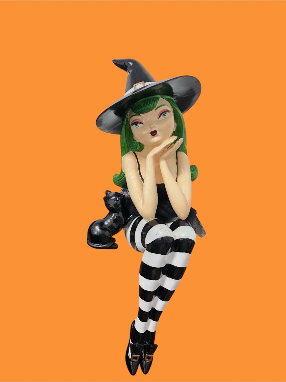 Bella Lux Witch Figurine with Black Cat Halloween Green Hair VIRAL HARD TO FIND